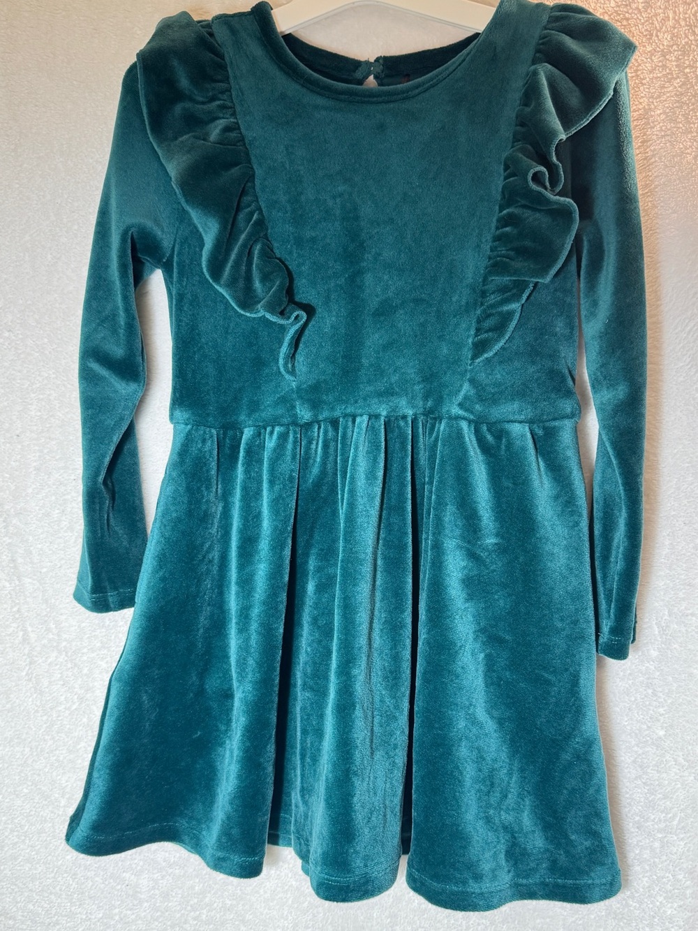 Little Sleepies Teal Velvet Ruffle Dress size 4